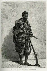 Antilopenjager. Gravure door Courboin, ter illustratie van de Algerijnse Sahara, door V.Largeau, in 1874-1878, gepubliceerd in de Tour du monde, onder leiding van Edouard Charton (1807-1890)