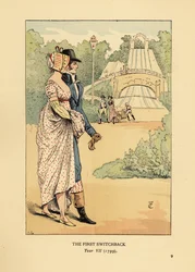 Modieus koppel bij de Russische Bergen achtbaan, Les Montagnes Russes à Belleville, gebouwd in 1812