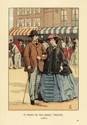 Modieus paar voor het Ambigu Theater