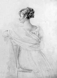 Portret van mevrouw Récamier, zwart krijt, aquarel gehoogd, door François Gérard.