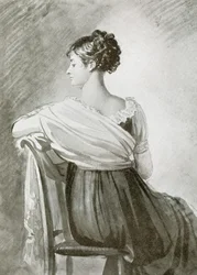 Portret van mevrouw Récamier, zwart krijt, aquarel gehoogd, door François Gérard.