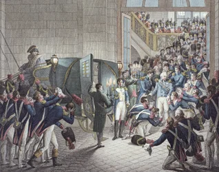 Vertrek van Lodewijk XVIII (1755-1824) koning van Frankrijk en Navarra, uit Les Tuileries, 19 maart 1815