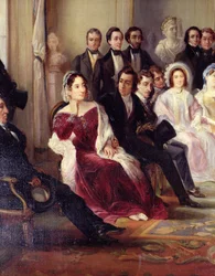 Francois Andrieux (1759-1833) Leest zijn Tragedie Junius Brutus in de Foyer van de Comedie Francaise, 26 mei 1828, 1847 (detail)