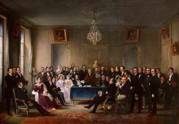François-Guillaume Andrieux Leest zijn Tragedie Junius Brutus in de Foyer..., 26 mei 1828, ca. 1847
