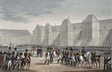 De abdicatie van Napoleon en zijn vertrek uit Fontainebleau naar Elba, 20 april 1814