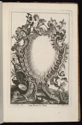Cartouche met Putto die Trompetten Vasthoudt, Livre de Cartouches Irréguliers (Boek van Onregelmatige Cartouches)