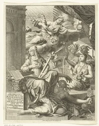 Allegorie met vrouwelijke personificaties van onder andere de waarheid en deugden en ondeugden