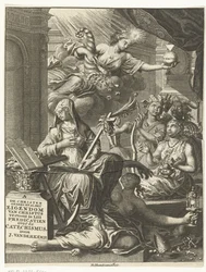 Allegorie met vrouwelijke personificaties van onder andere de waarheid en mogelijk deugden en ondeugden