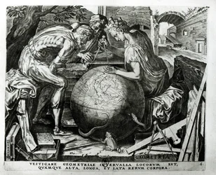 Geometrie, gegraveerd door Hieronymus Cock (ca. 1510-70)