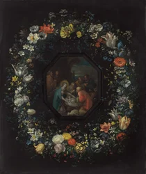 Bloemenslinger met Aanbidding van de Herders, c. 1625-1630