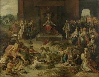 Allegorie op de abdicatie van keizer Karel V in Brussel 25 oktober 1555, 1642