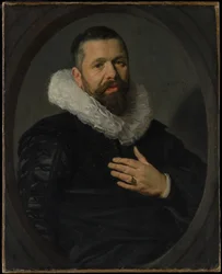 Portret van een bebaarde man met een kraag