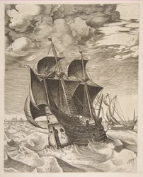 Een Nederlandse Hulk en een Boeier uit De Zeilende Vaartuigen, 1565