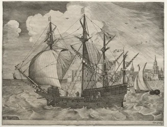 Zeilschepen: Gewapende viermaster die naar zee gaat, 1561-65