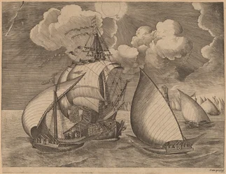 Een Vloot van Galeien Begeleid door een Karveel