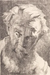 Oude man met baard die opzij kijkt