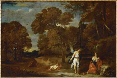 Landschap met Hagar en de engel, ca. 1640 (schilderij op doek)