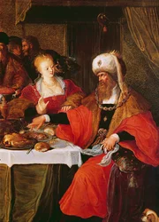 Herodes en Herodias op het feest van Herodes (detail)