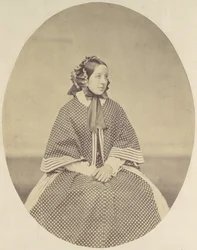 Jonge vrouw in gestippelde jurk, 1850s-60s