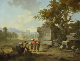 Rustiek Landschap met Reizigers (een van een paar)
