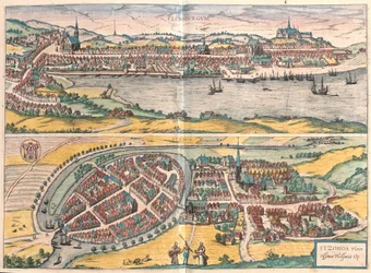 Flensburg en Itzehoe, Duitsland (gravure)