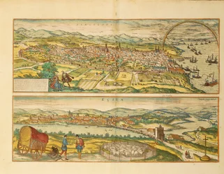 Kaart van Barcelona en Ecija uit Civitates Orbis Terrarum door Georg Braun
