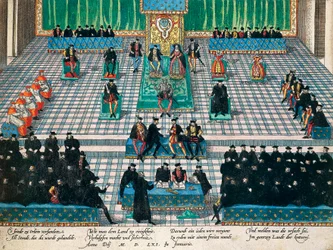 Zitting van de Staten-Generaal in Orléans, januari 1561, gravure door Franz Hogenberg