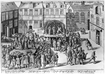 Brandstapel in Brugge tijdens het bewind van Fernando Alvarez de Toledo, hertog van Alba
