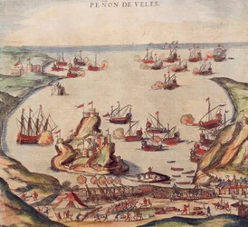 De Ottomaanse kaper Khayr al-Din Barbarossa tegen het leger van Karel V, door Franz Hogenberg