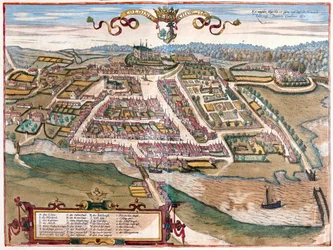 De haven van Kolding op het schiereiland Jutland, Denemarken (gravure)