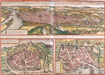 Zicht op Rouen (Rotomagus), Nimes (Nemausus) en Bordeaux (Burdigala), Frankrijk