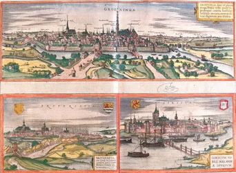Gezichten van Groningen (Groeninga), Brouwershaven (Broversavia) en Gorinchem (Goricum), in Nederland