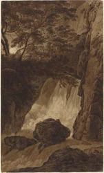 Een waterval bij maanlicht