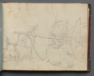 Album met Zichten op Rome en Omgeving, Landschapsstudies, pagina 37a: Ossen en Wagen