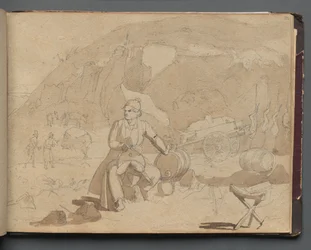 Album met Zichten op Rome en Omgeving, Landschapsstudies, pagina 39a: Figuur in een Landschap