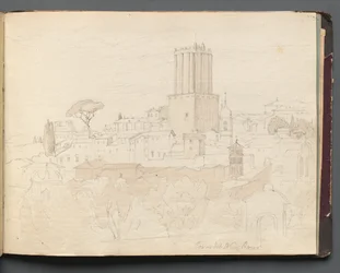 Album met uitzichten van Rome en omgeving, landschapsstudies, pagina 47a: "Torre del Nero, Rome"