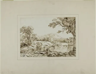 Landschap met Rivier, Verre Heuvels en Vissende Figuren op de Voorgrond