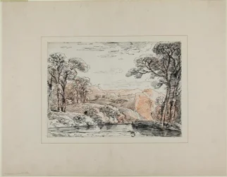 Landschap met rivier en verre heuvels