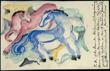 Rode en blauwe paarden