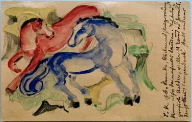 Rood en blauw paard