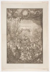 Titelblad met buste van Frederik V voor het werk Auserlesene Schenecken, Muscheln.