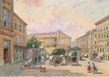 De Burggassen-Linie in Wenen (hoek Kaiserstraße en Burggasse)