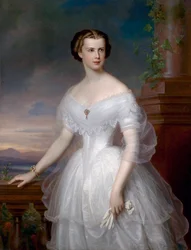 Portret van Elisabeth van Wittelsbach (1837-1898) (Sissi of Sisi), keizerin van Oostenrijk (1854-1898) en koningin van Hongarije (1867-1898). Schilderij van Franz Schrotzberg (1811-1889), ca. 1853. Privécollectie.