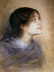 Portret van Eleonora Duse, Italiaanse actrice, schilderij door Franz von Lembach, pastel op karton