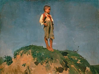 Herdersjongen op een grasheuvel, c.1859 (olieverf op karton)