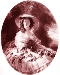 De Impress Eugenia (1826-1920) (Eugenia van Montijo) vrouw van Napoleon III. Gravure van Auguste Adrien Jouanin (Jouannin) (1806-1887) door Franz Xaver Winterhalter (1805-1873) - 1930