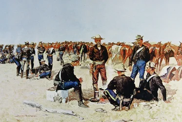 Een Ontbijt van een Cavalerist op de Vlakte, naar een Olieverfschilderij c.1890