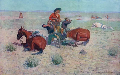 Indianen vallen cowboys aan. Frederic Remington.