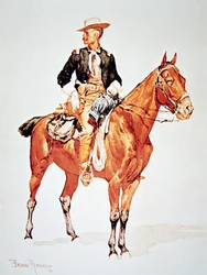 Luitenant S.C. Robertson, Hoofd van de Crow Scouts, naar een aquarel van 1890