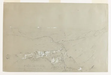 Uitzicht in de verte op de toppen van de vulkanen Tolima amp; Ruiz "vanuit de omgeving van de Tequendama watervallen, Colombia".